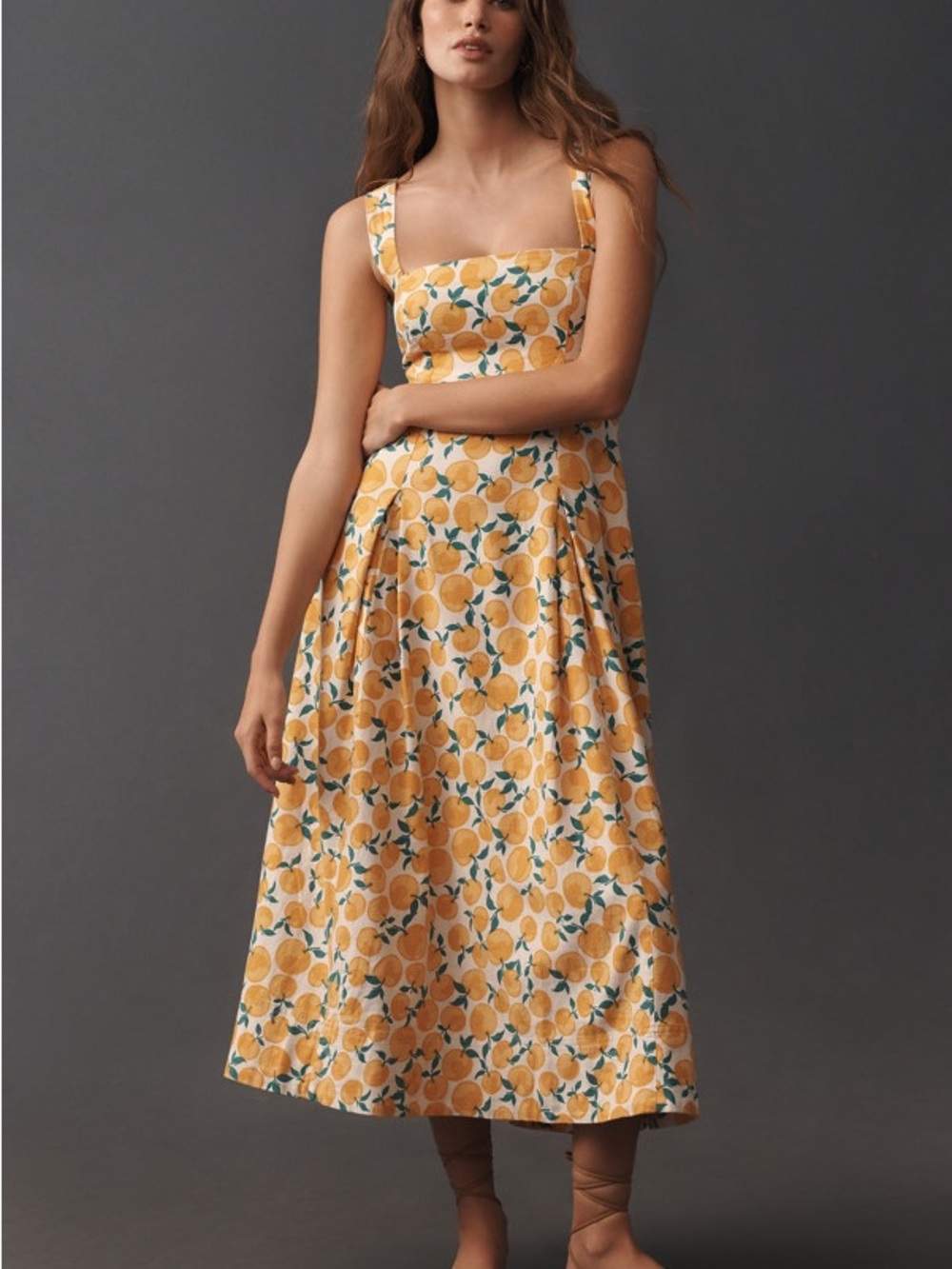 Maeve orange print midi dress